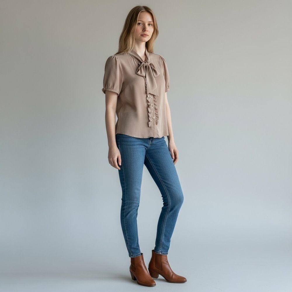Vintage BCBGMaxAzria Grayish Blue Ruffle Blouse